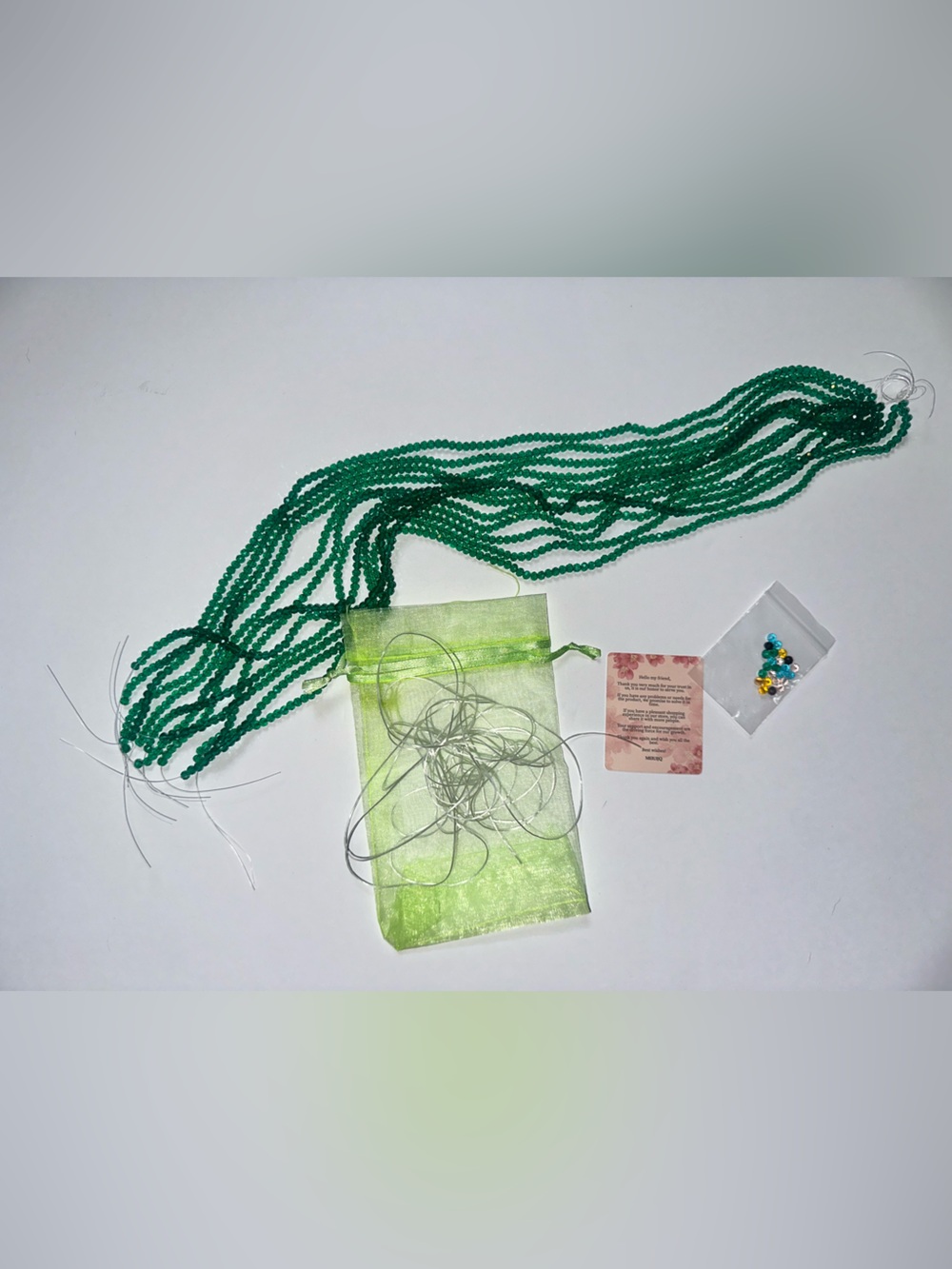 Green Bead Necklace DIY Kit with Cord and Accent Beads